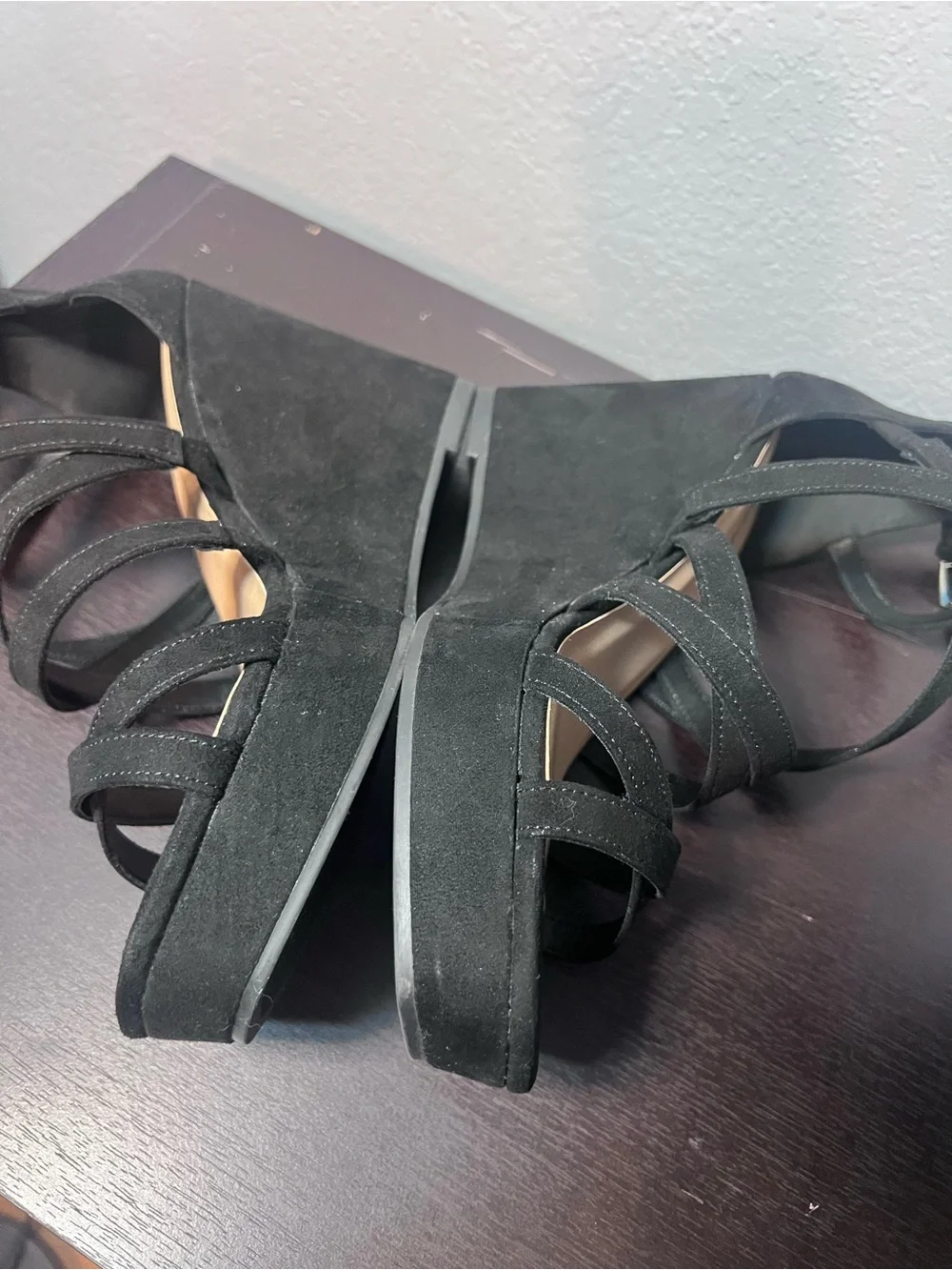 Torrid Black Strappy Square Toe Wedge Size 10 WWW
